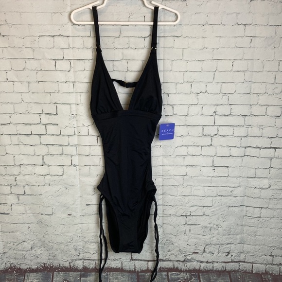 BEACH by Melissa Odabash black open back one piece swimsuit XS black Tie detail - Picture 1 of 12